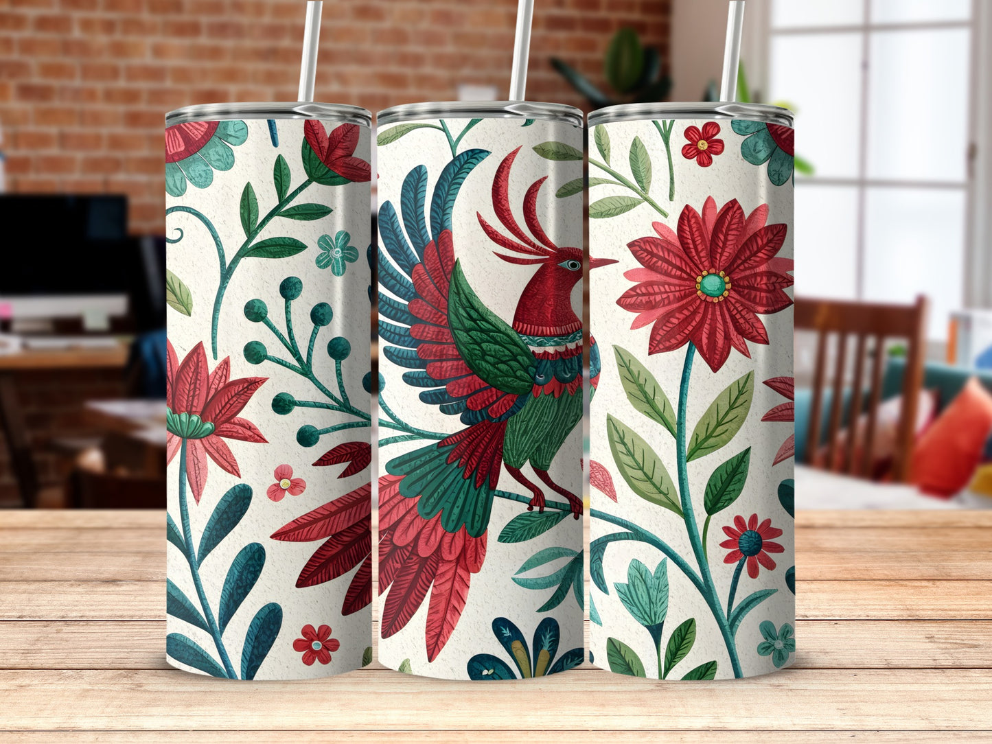 Vibrant Floral and Phoenix Design Tumblers product type