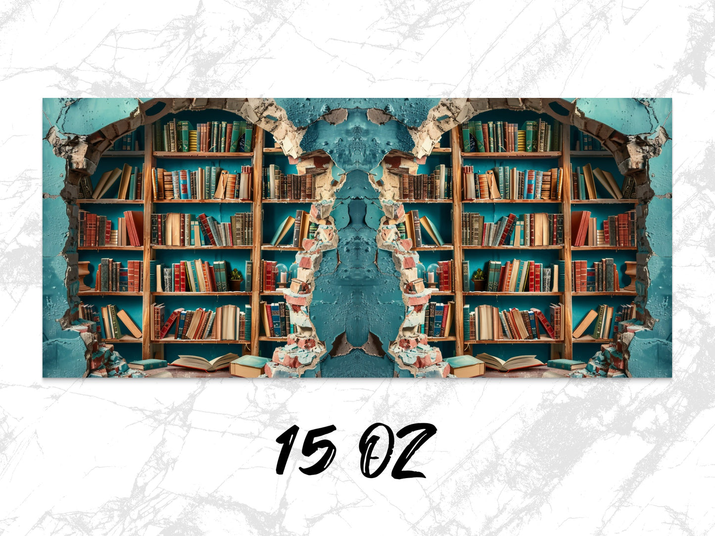 Vintage Library Bookshelf Wall Art, Distressed Antique Bookcase Print, Home Office Decor, Unique Symmetrical Artwork, 15 OZ Canvas