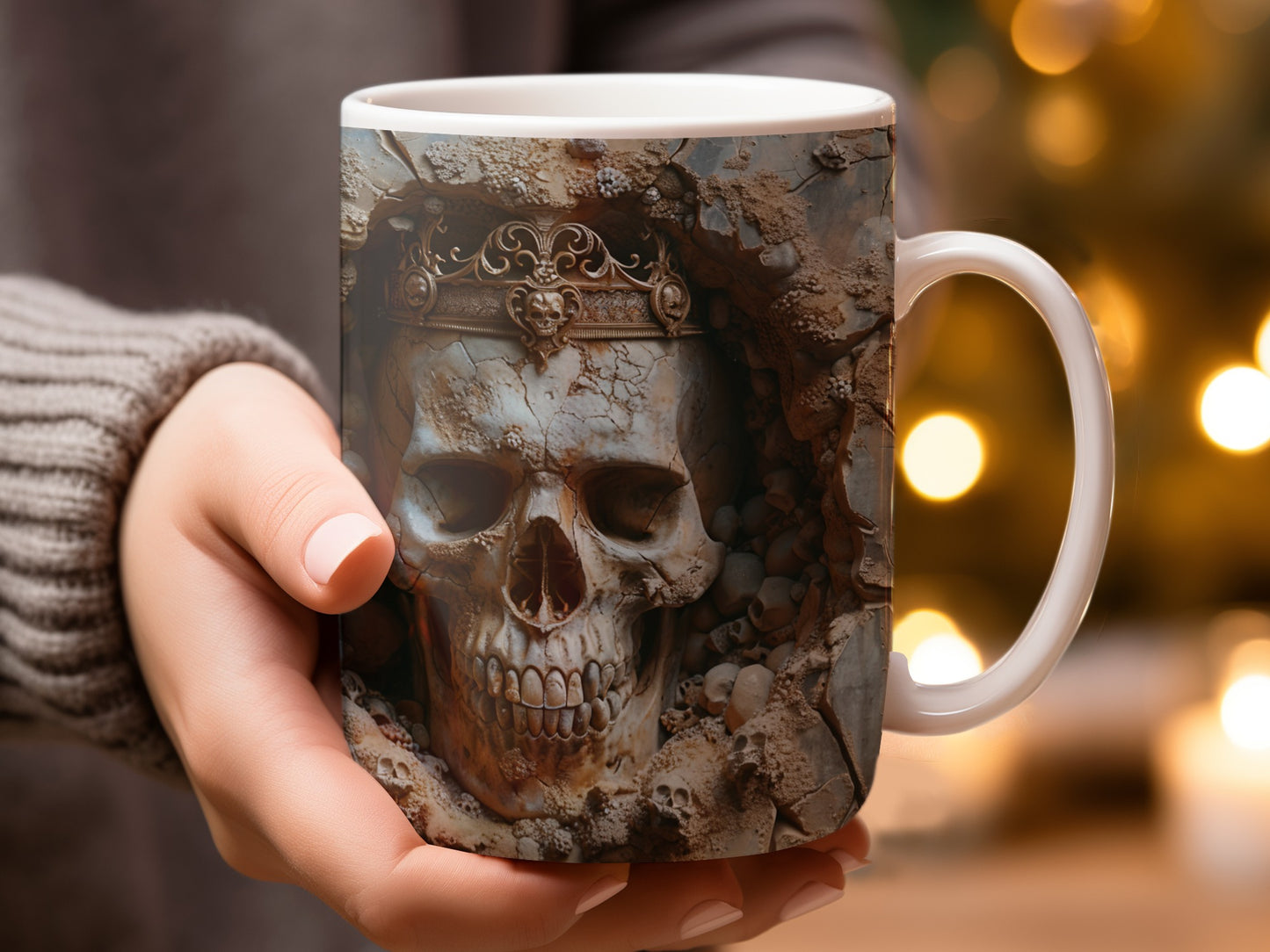 Intricate Skull Design with Crown Coffee Mug product