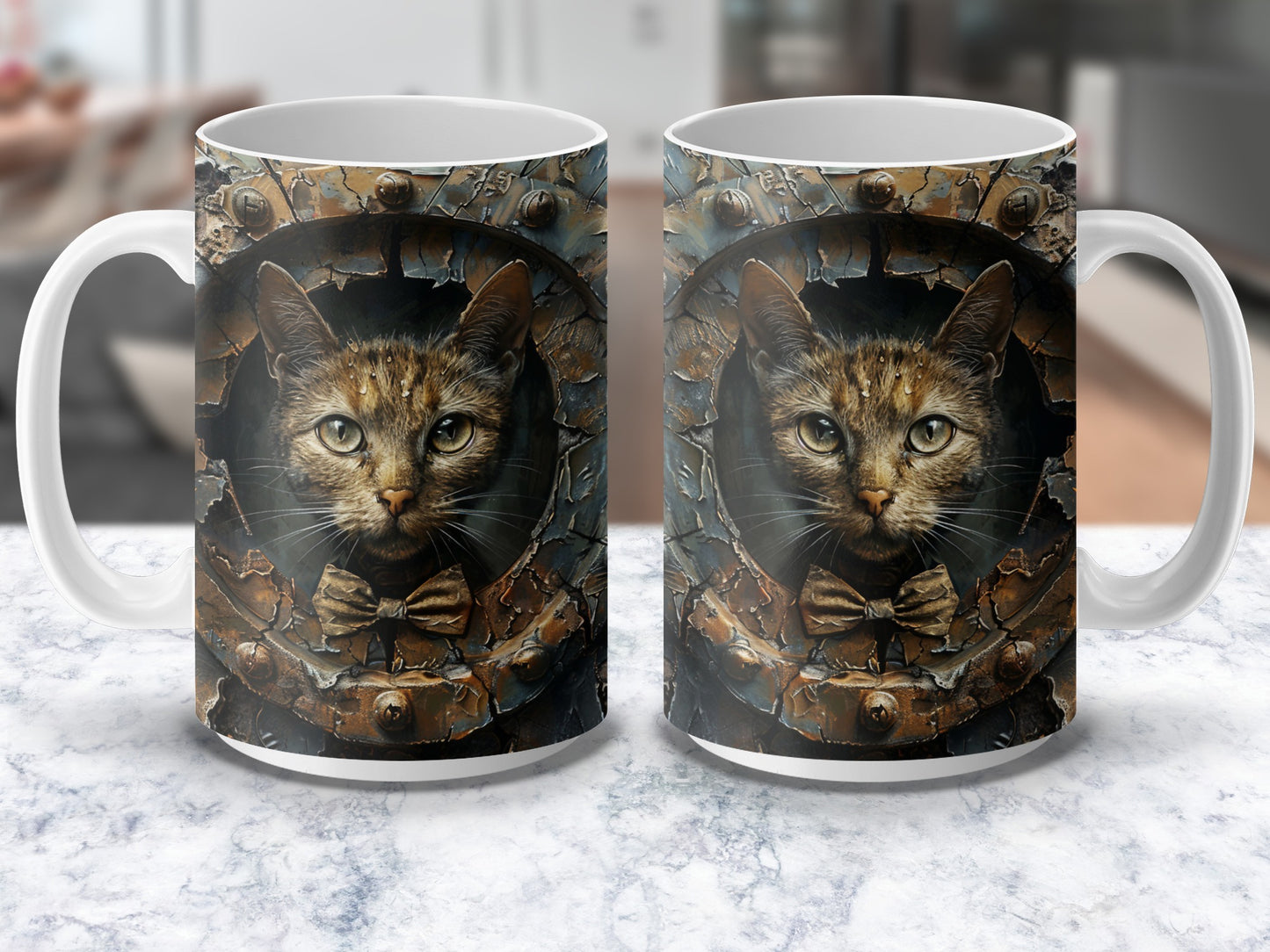 Cat Face Coffee Mug, Unique Feline Design, Artistic Animal Print, Gift for Cat Lovers, 12 oz Ceramic Cup