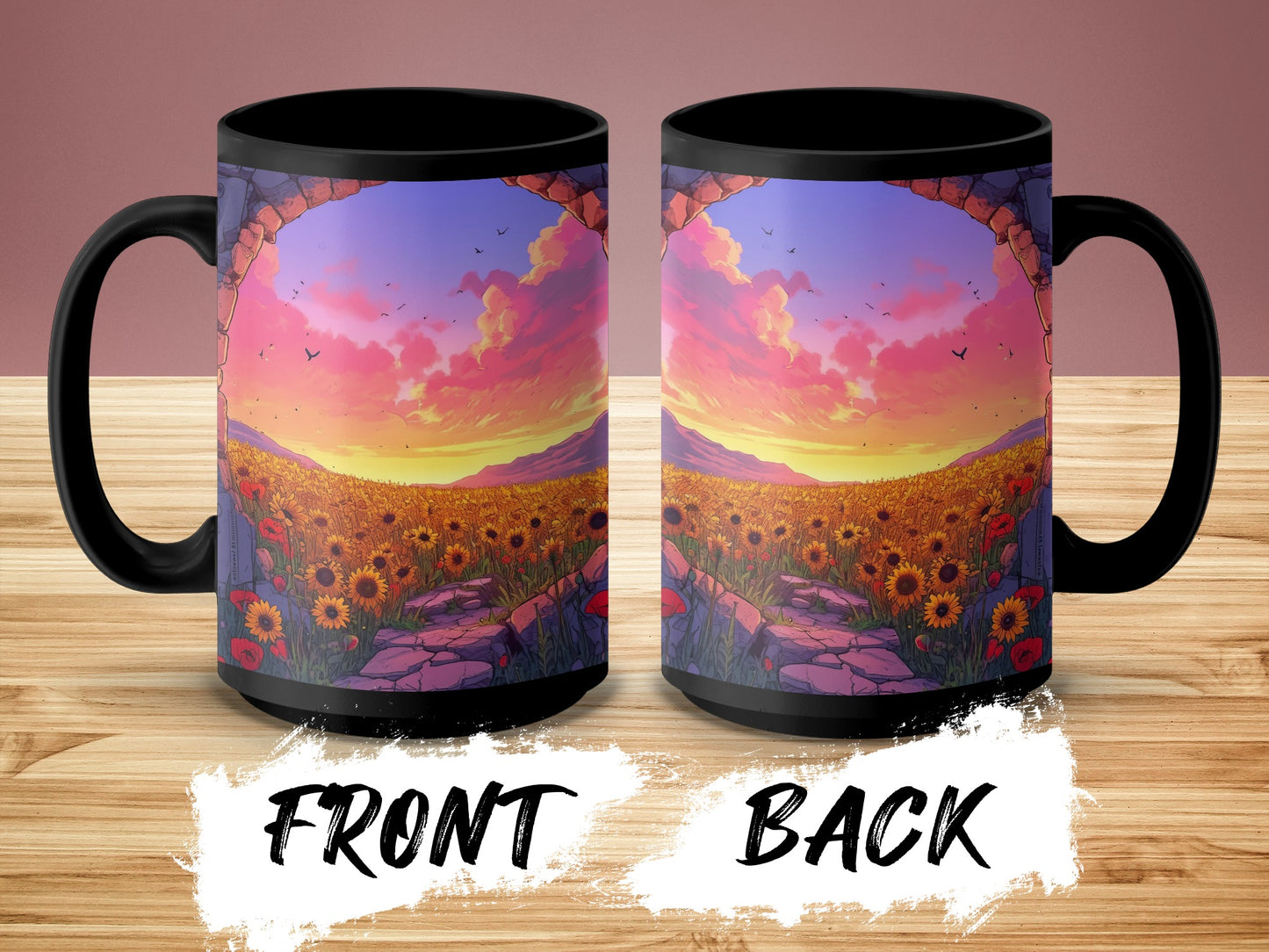 Serene Sunset with Sunflowers Design Mug product type