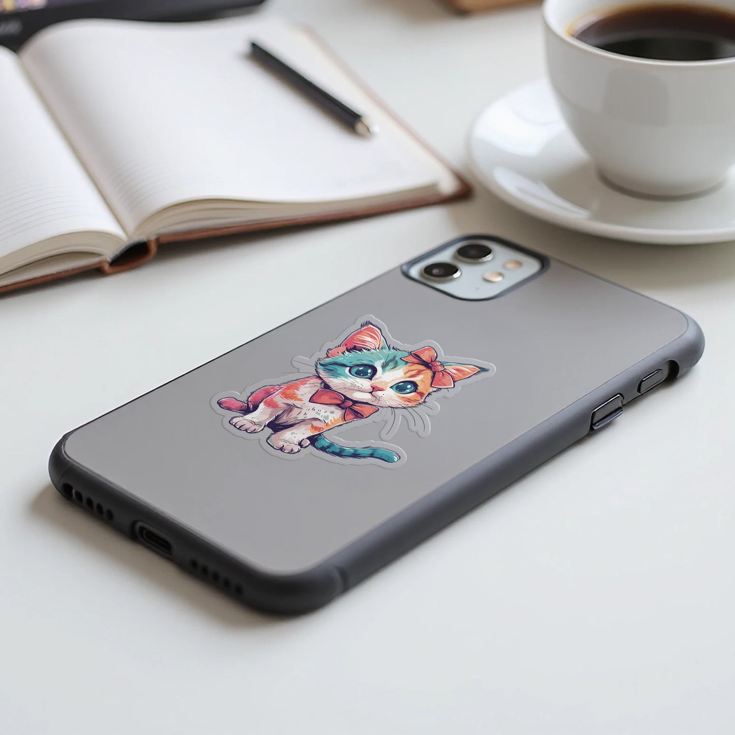Adorable Cat Art on Grey Protective Case product