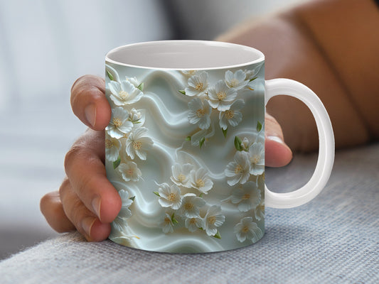 Elegant Floral Coffee Mug, White Ceramic Cup with Spring Blossom Design, Perfect Gift Idea