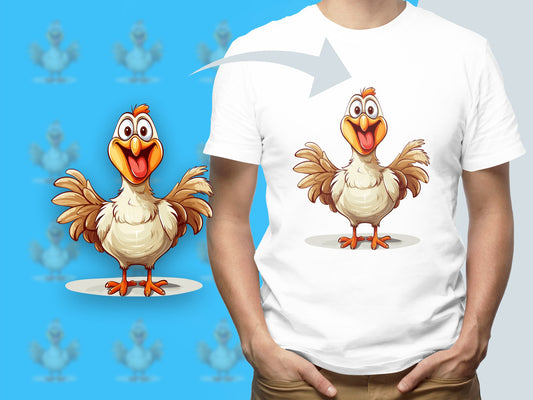 Funny Cartoon Chicken T-Shirt, Cute Animal Graphic Tee, Unisex White Casual Shirt for All Ages