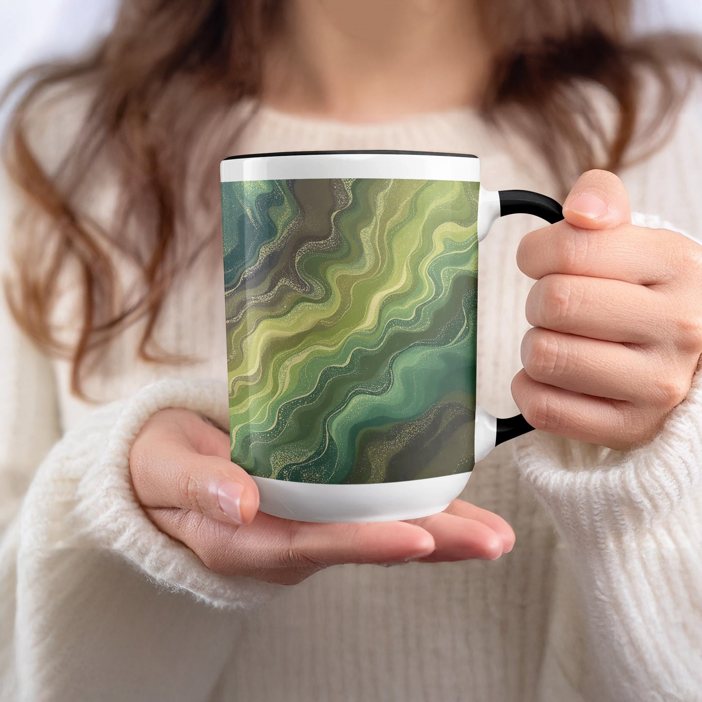 Abstract Green Waves Artistic Design Mug product