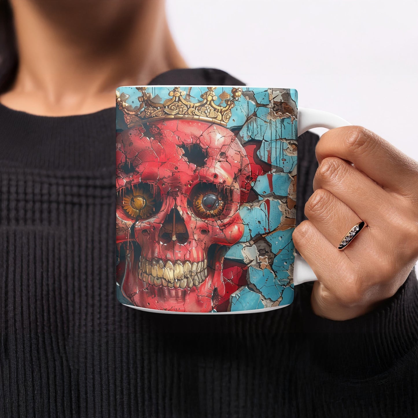 Vibrant red skull with crown ceramic mug product