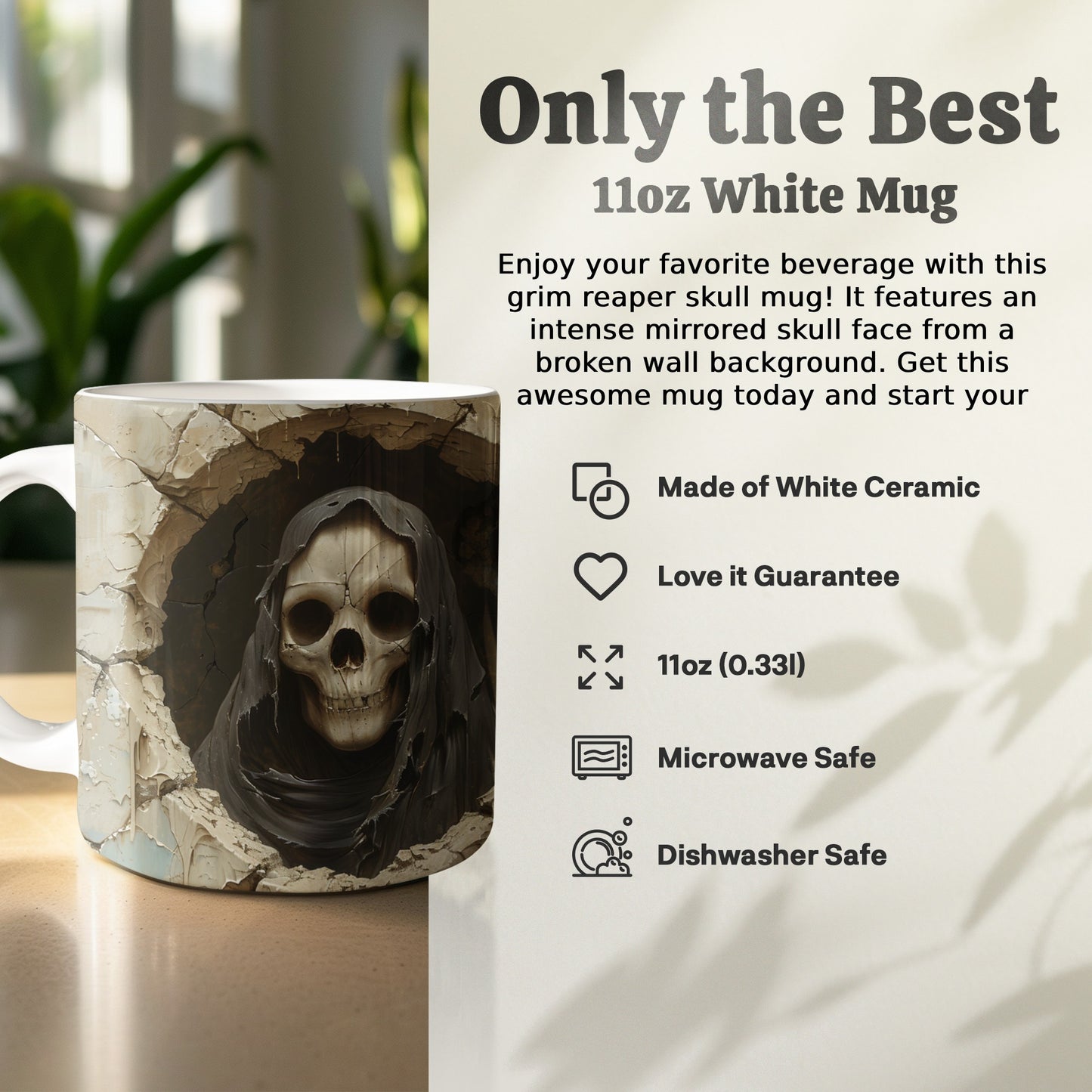 Grim Reaper Skull Face 11oz White Mug product type