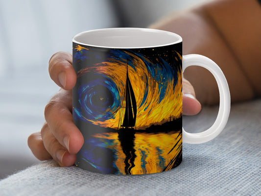 Starry Night Van Gogh Inspired Artistic Coffee Mug, Reflective Water Design, Unique Art Gift