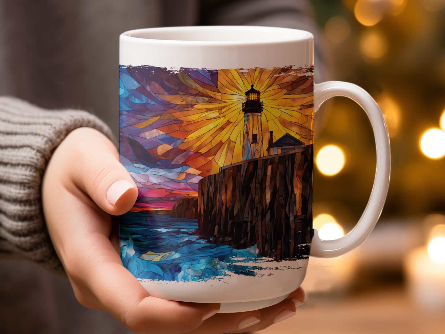 Vibrant Coastal Lighthouse Stained Glass Mug product