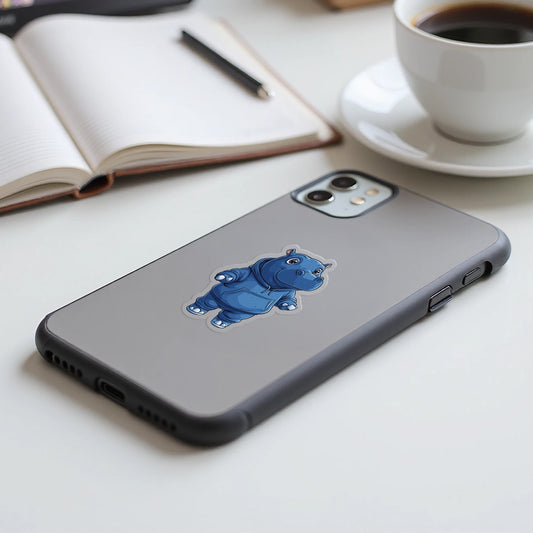 Cute Blue Hippo Design on Grey Background Phone Case Product