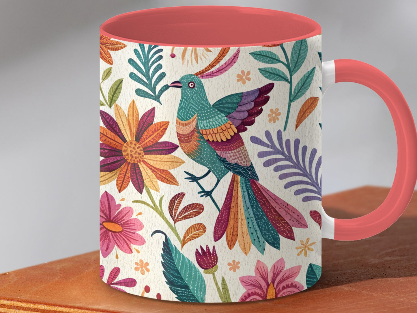 Colorful Bird and Floral Design Mug product type