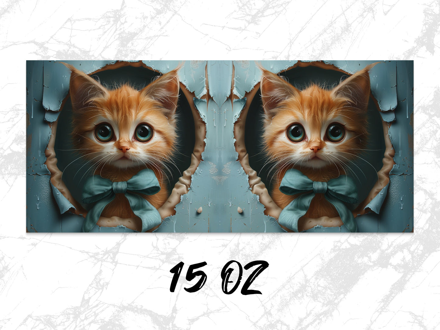 Whimsical Cat Art Print, Symmetrical Kitten Illustration, Orange Tabby with Bow Tie, Unique Wall Decor, Gift for Cat Lovers 15 Oz