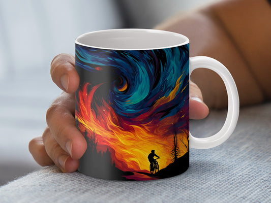 Colorful Abstract Art Mug, Whimsical Swirls, Fiery Sunset, Unique Gift Idea, Ceramic Coffee Cup