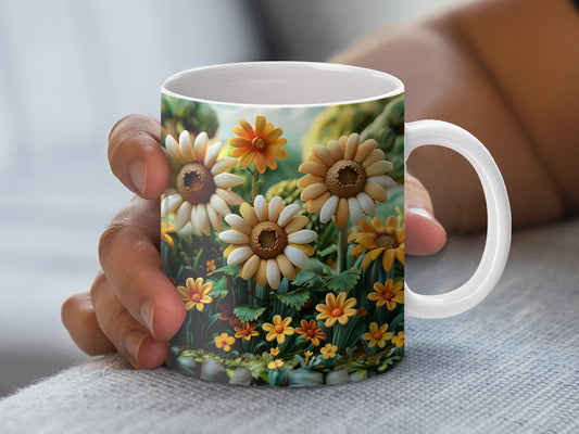Floral Coffee Mug, Daisy Print Ceramic Cup, Spring Flowers Tea Mug, Colorful Kitchen Decor, Gift Idea