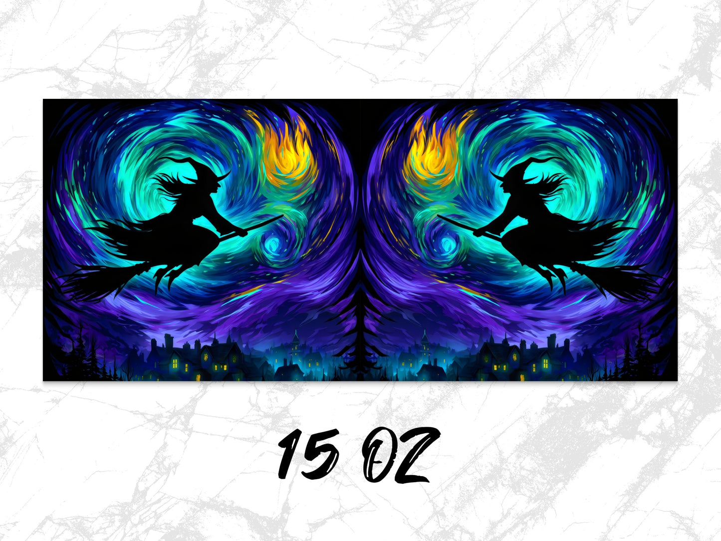 Colorful Witch and Cat Digital Art Print, Abstract Witchcraft Wall Art, Magical Decor, Fantasy Art Poster, Dual Canvas Set 15 Oz