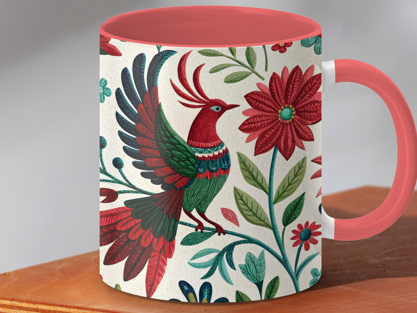 Colorful Bird and Floral Print Coffee Mug product