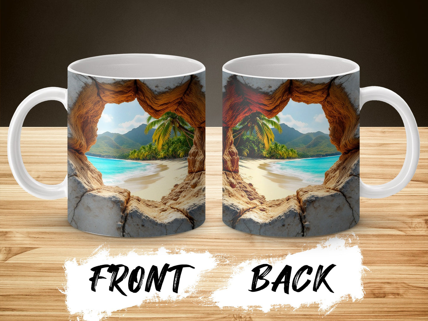 Tropical Beach Volcano View Coffee Mug, Ceramic Mug with Scenic Landscape, Gift Idea
