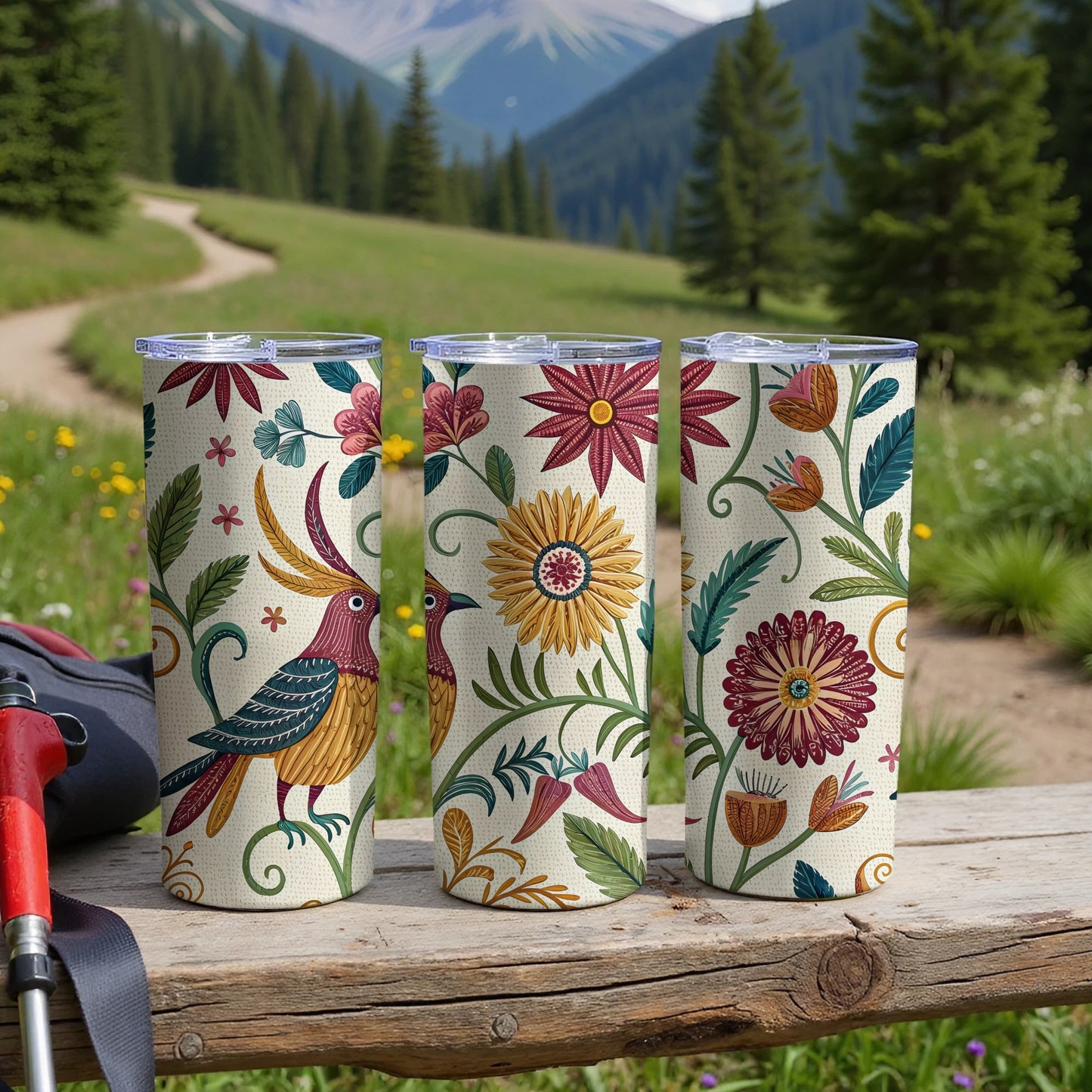Colorful Floral and Bird Design Tumbler product