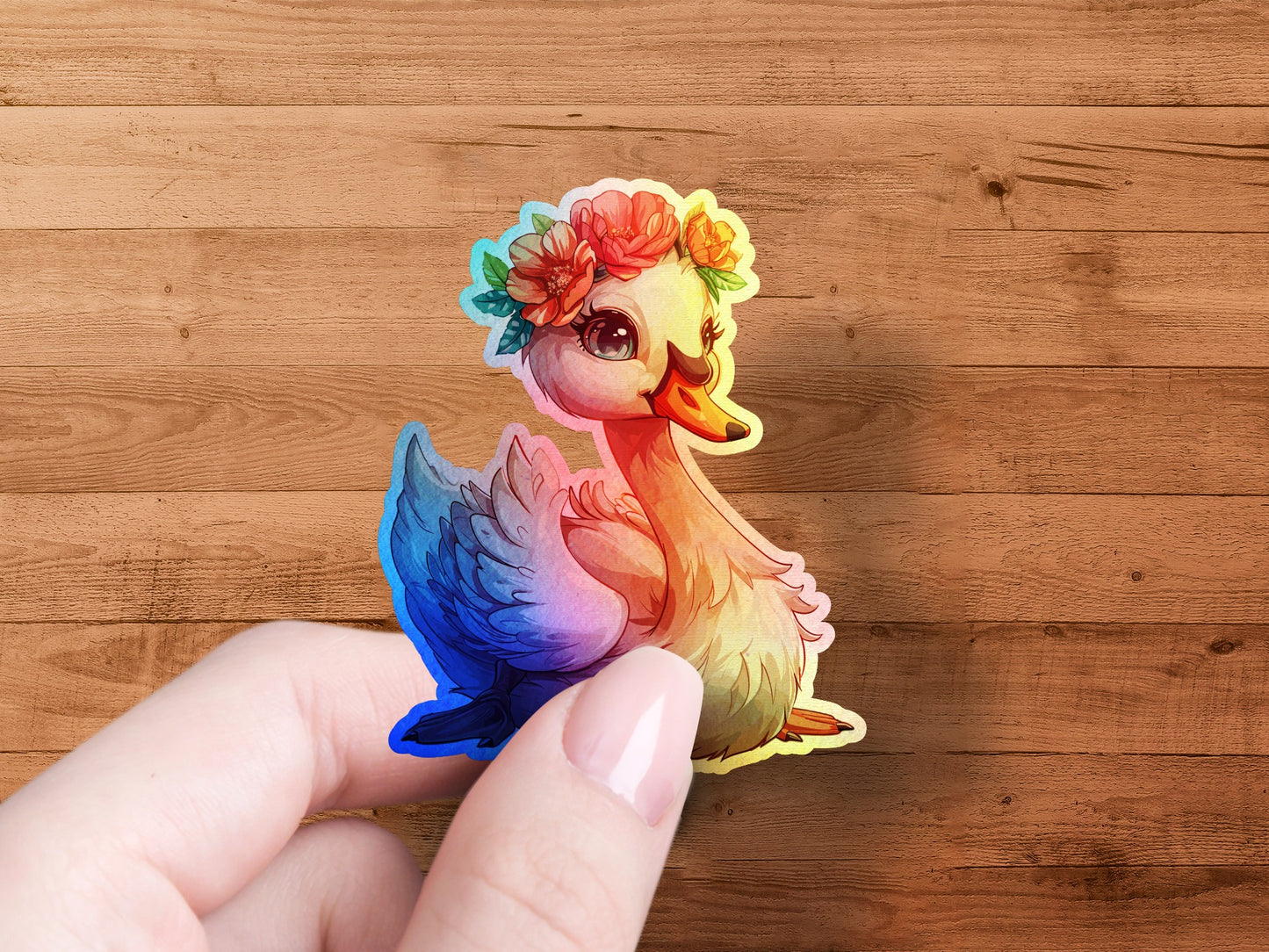Colorful Swan with Flower Crown Sticker product type