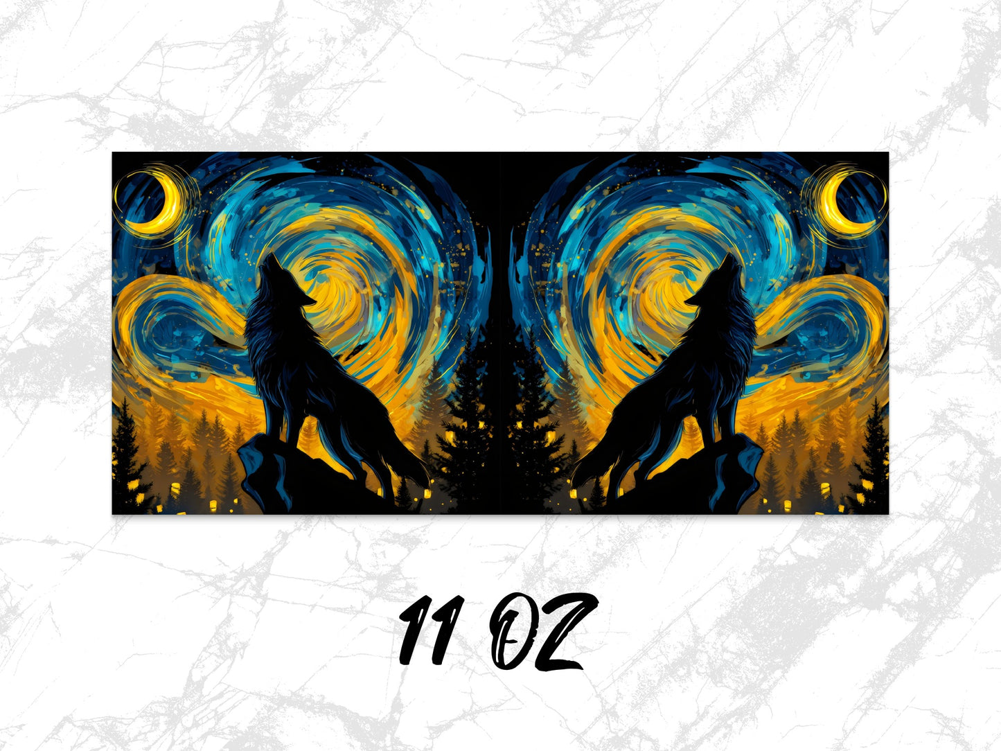 Wolf Silhouette Starry Night Canvas Art Print, Mystical Forest Wall Decor, 11 Oz