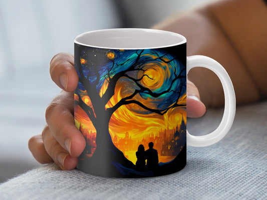 Starry Night Inspired Coffee Mug, Van Gogh Art Print Cup, Romantic Gift for Art Lovers