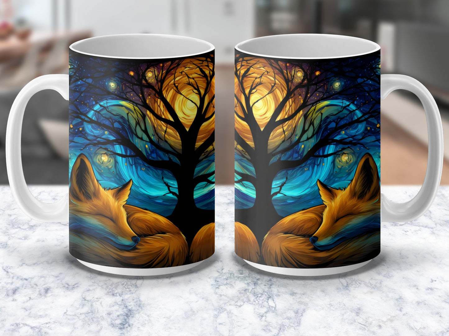 Colorful Fox Art Coffee Mug, Vibrant Nature Scene, Unique Wildlife Illustration, Gift Idea