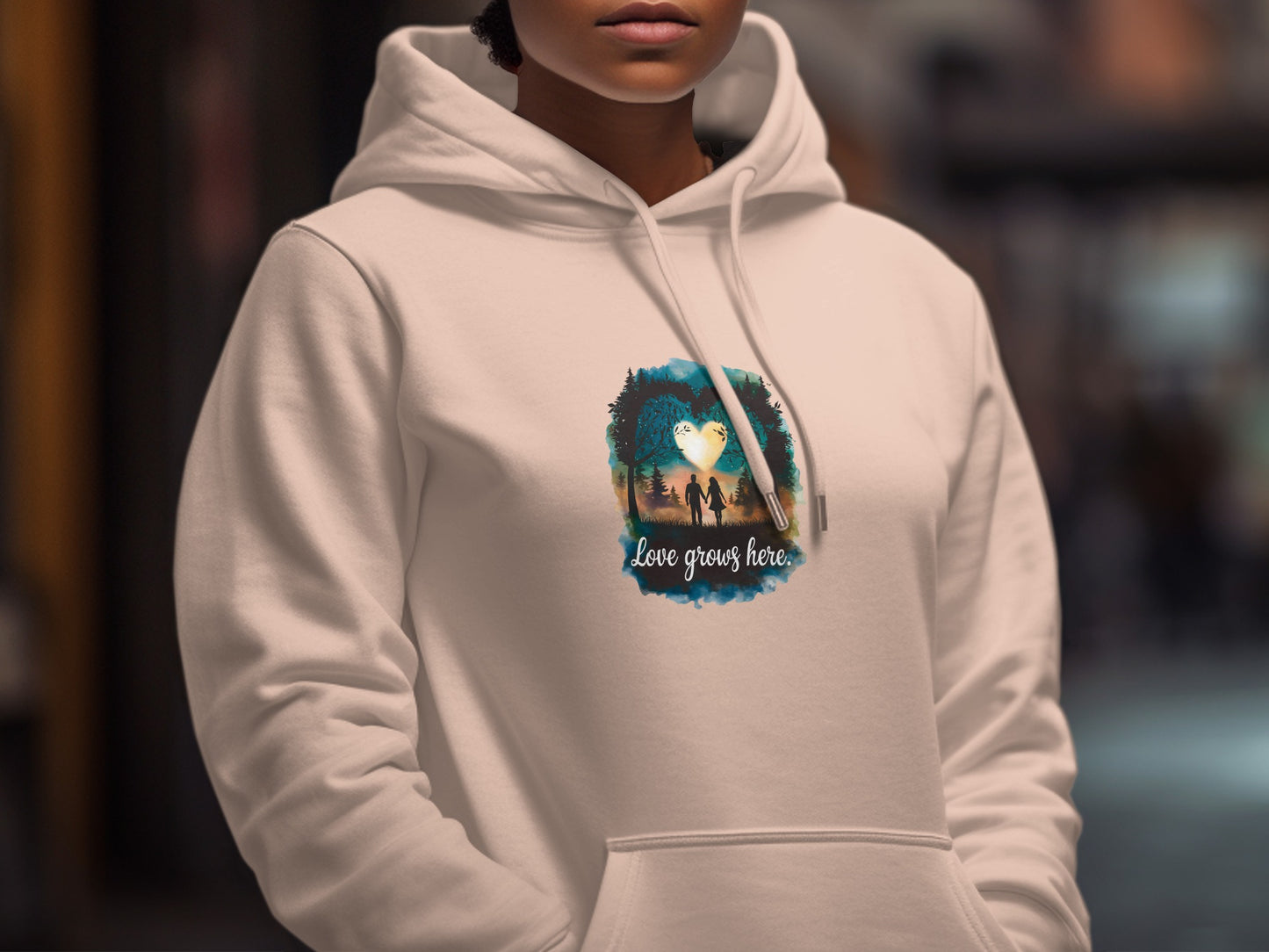 Love Grows Here Heart and Couple Design Hoodie product