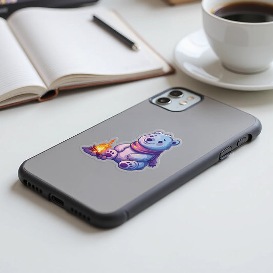 Cute Bear Holding Fire Sticker on Gray Phone Case product