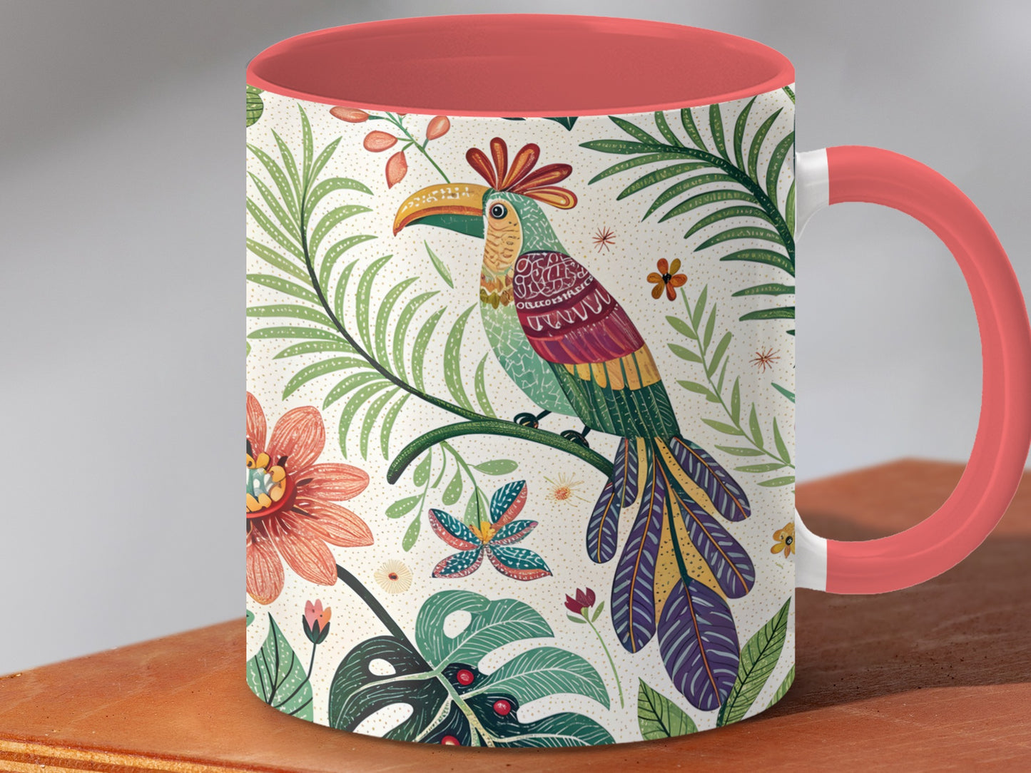 Colorful Parrot and Tropical Plants Design Mug product