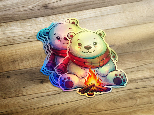 Adorable Colorful Polar Bear Campfire Sticker product type