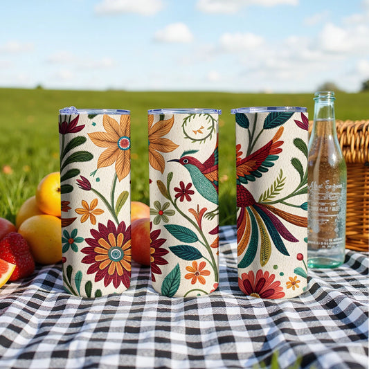 Colorful Floral and Bird Designs on Tumbler product