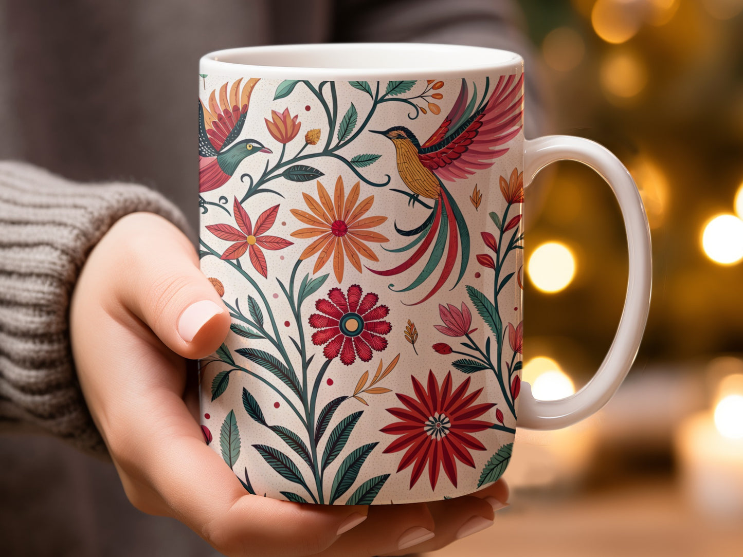 Colorful Bird and Floral Pattern Mug product