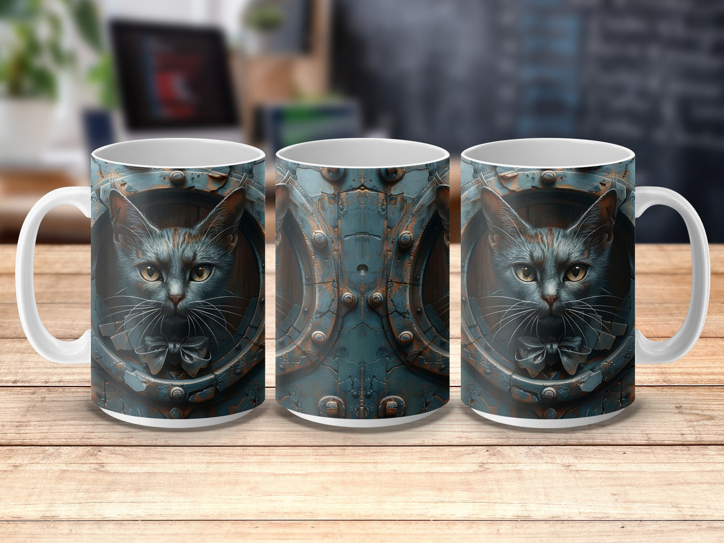 Steampunk Cat Mug, Unique Whimsical Cat Art Coffee Cup, Designer Gift for Cat Lovers, Fantasy Kitchen Decor