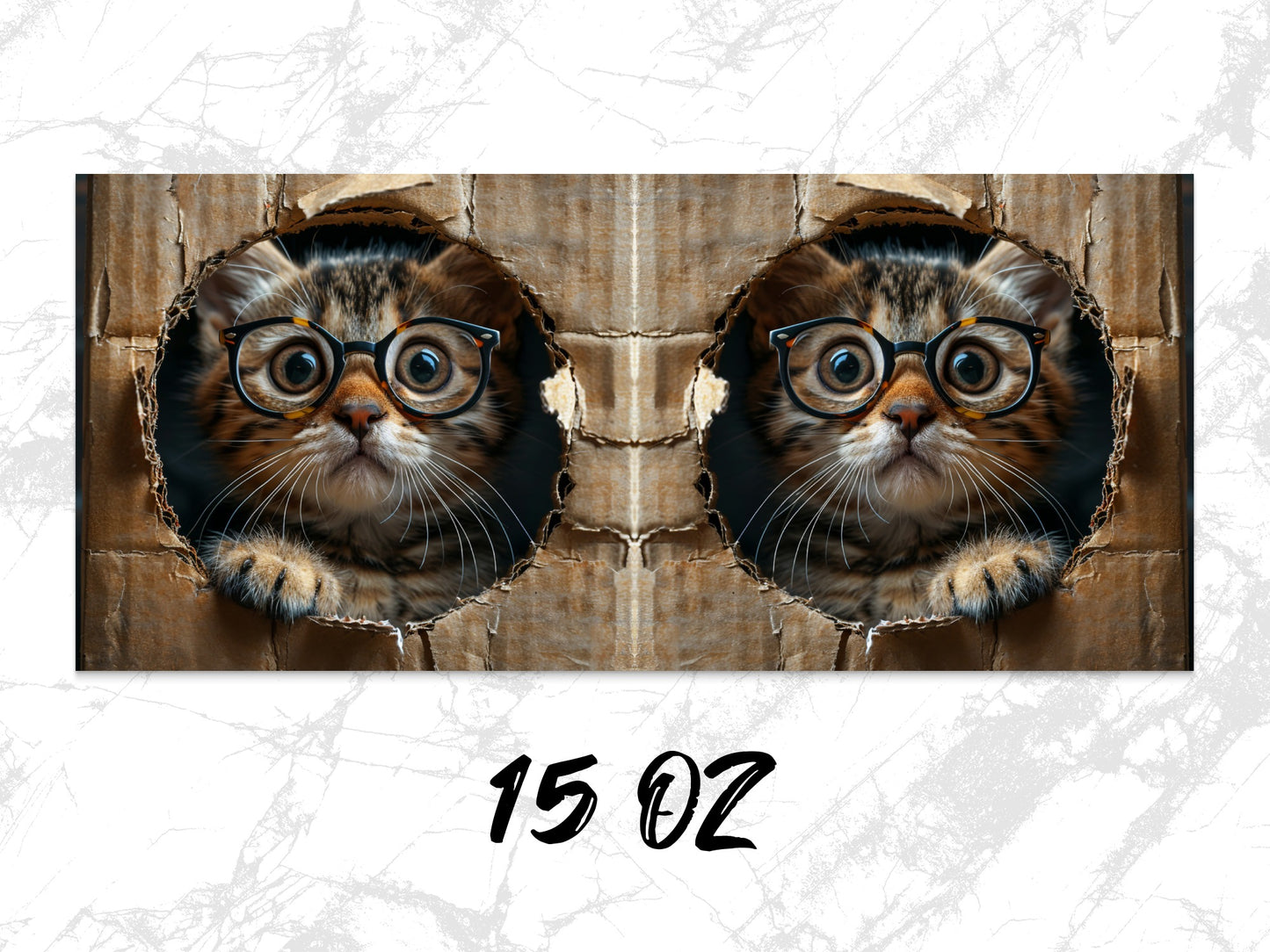 Cute Cat Art Poster, Geeky Cat with Glasses, Twin Kittens Print, Funny Wall Decor, Unique Cat Lover Gift Article 15 OZ