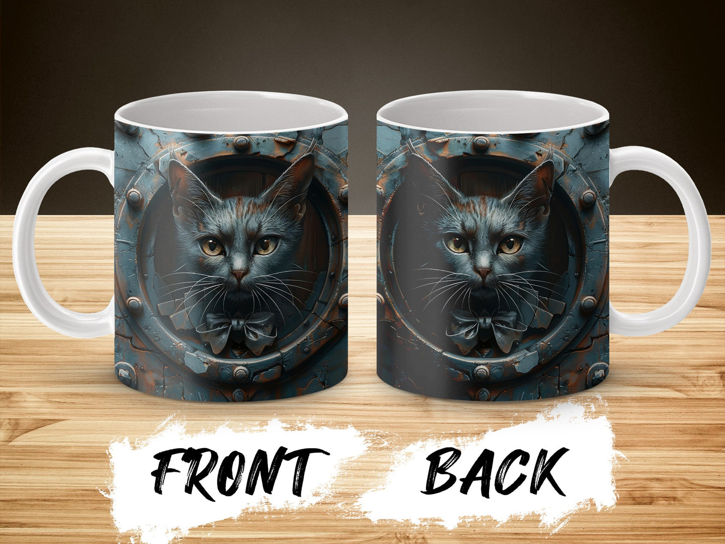 Steampunk Cat Mug, Vintage Mechanical Cat Design, Unique Coffee Cup Gift, Cat Lover Present
