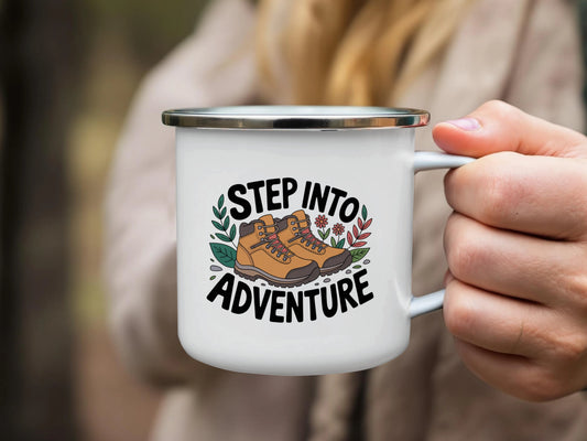 Step Into Adventure Hiking Boots Enamel Mug product