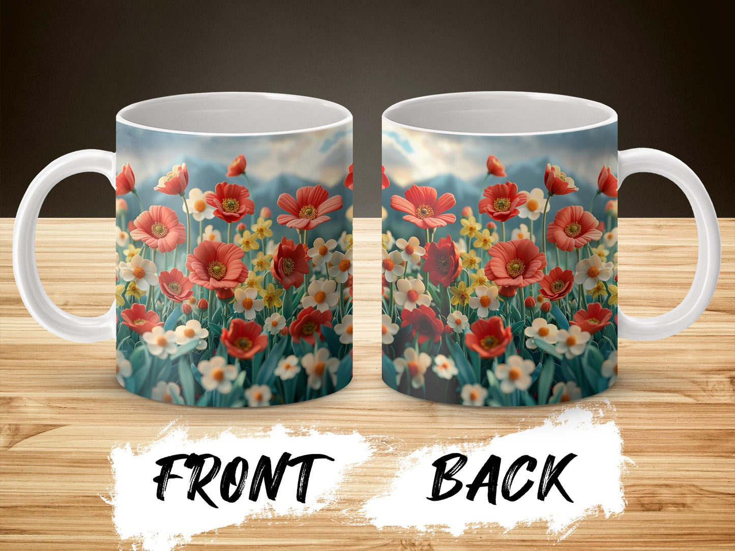 Floral Coffee Mug, Colorful Daisy and Poppy Print, Spring Flowers Tea Cup, Gift Idea, Dual Design, Nature Inspired Kitchen Decor