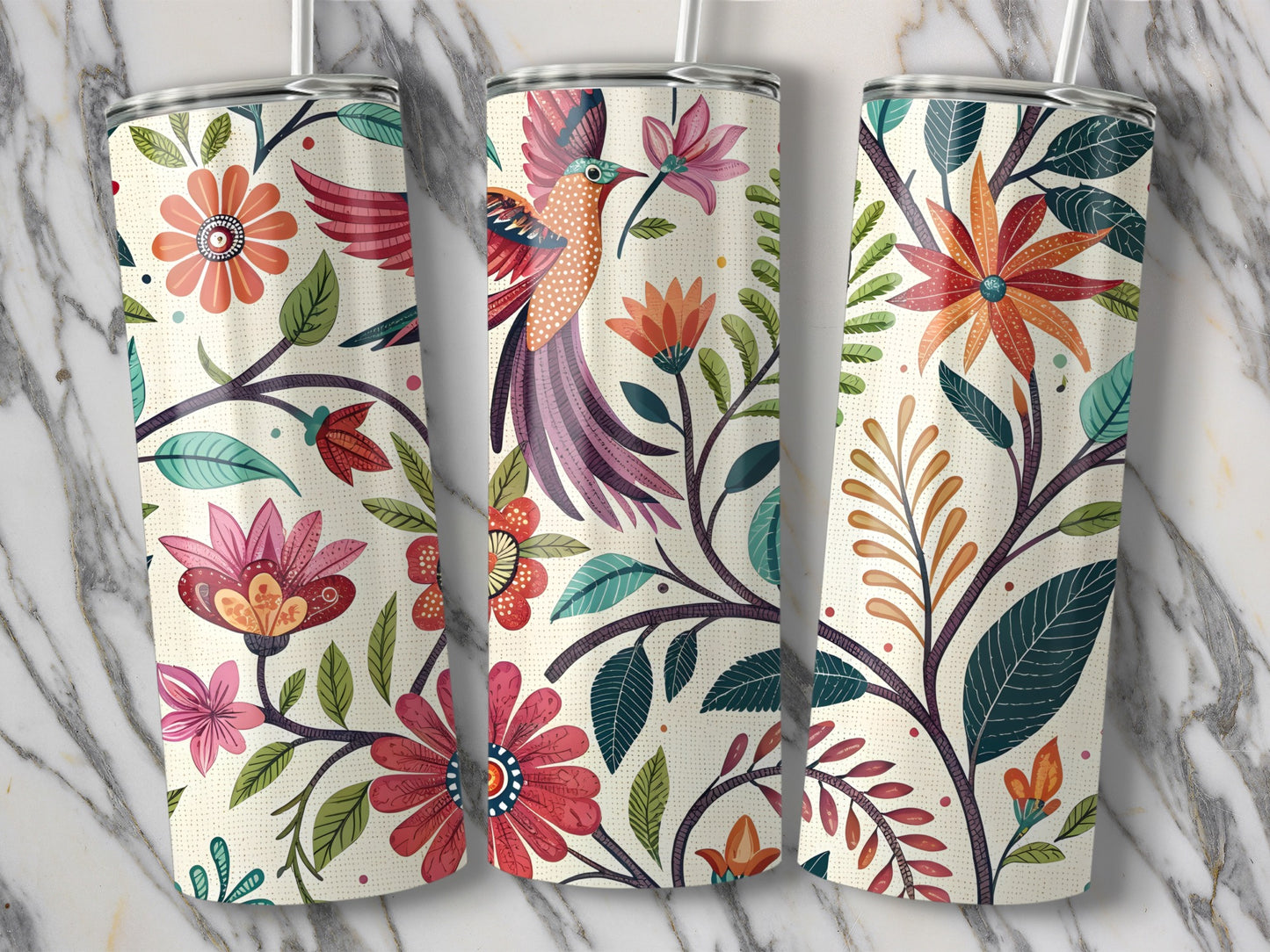 Exotic Hummingbird Floral Pattern Design Beverage product