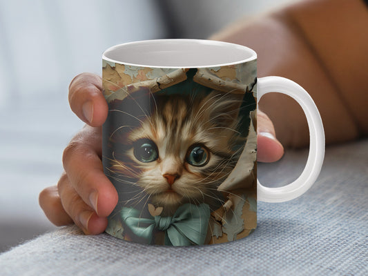 Cute Cat Mug with Whimsical Kitten Design, Perfect Gift for Cat Lovers, Animal Themed Coffee Cup