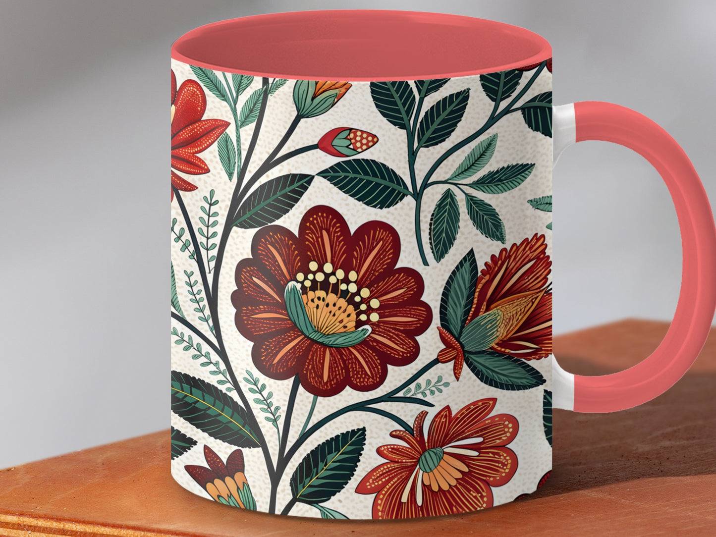 Beautiful Red Floral Patterned Coffee Mug product