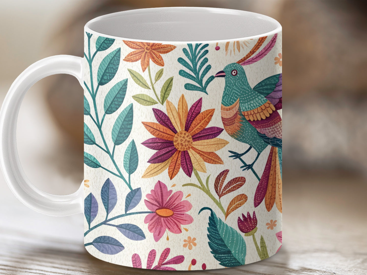 Colorful Floral and Bird Design Mug product type