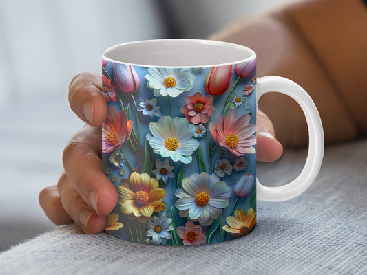 Floral Coffee Mug, Colorful Daisy Print, Ceramic Tea Cup, Unique Gift Idea, Vibrant Kitchen Decor