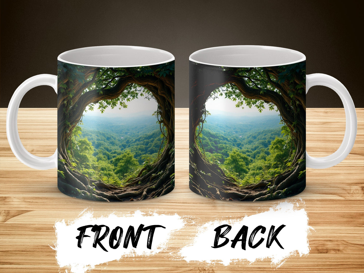 Nature Mug, Forest Scene Coffee Cup, Tree and Valley View, Front and Back Design, Unique Gift Idea