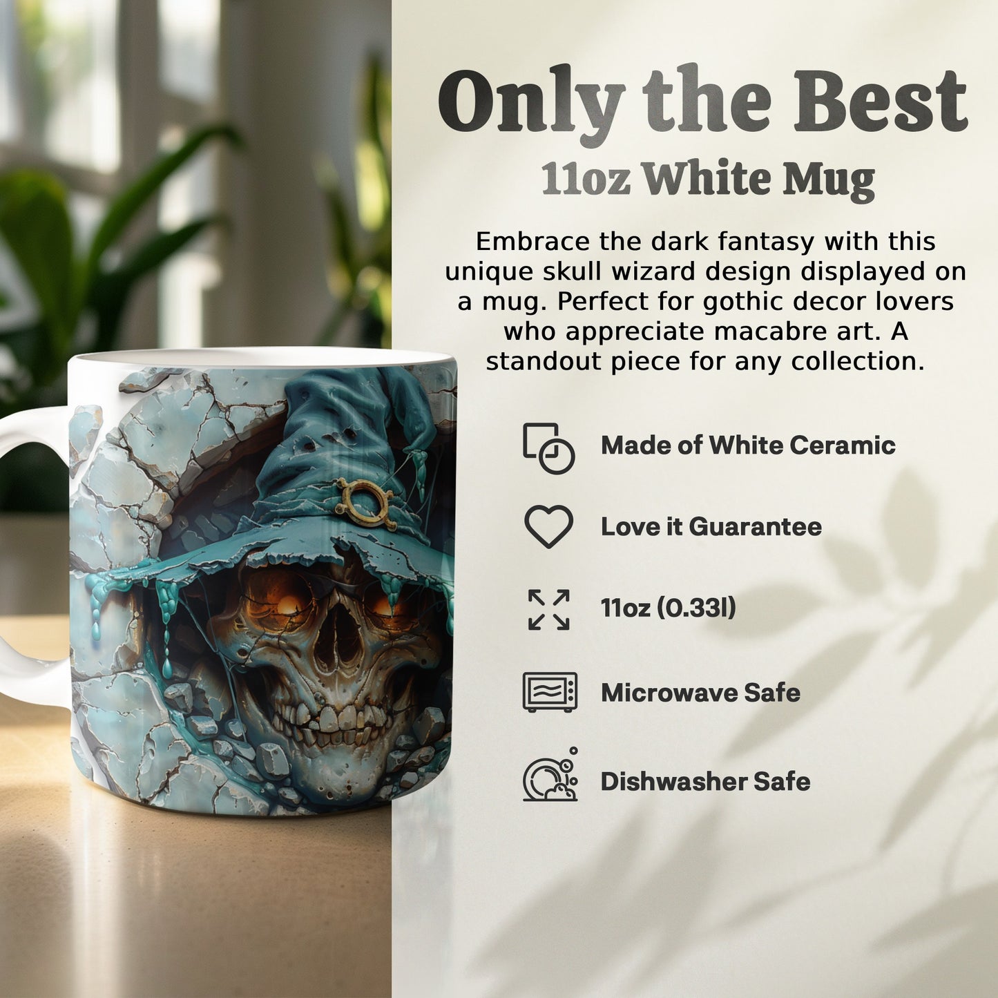 Dark Fantasy Skull Wizard Design Mug 11oz White Mug product