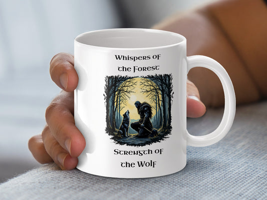 Wolf and Forest Scene Coffee Mug, Whimsical Nature Artwork, Unique Gift for Nature Lovers
