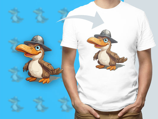 Cartoon Duck Detective T-Shirt, Playful Character Kids White Tee, Fun Animal Graphic Shirt