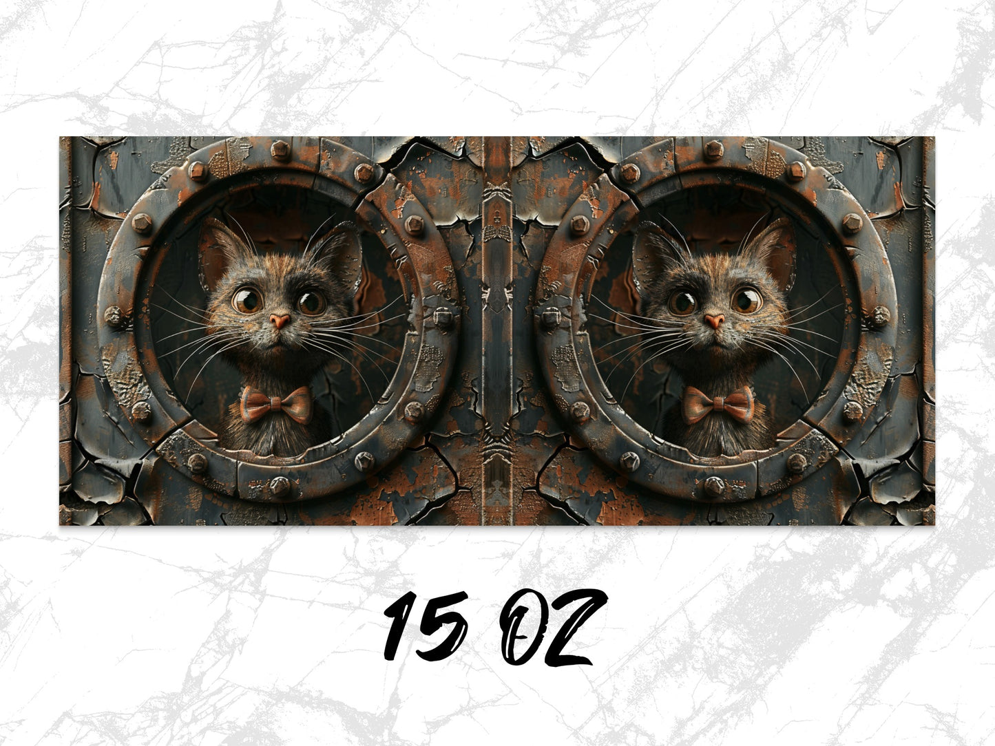 Steampunk Cat Art Print, Vintage Industrial Style Cat Poster, Rustic Wall Decor, Unique Gift for Cat Lovers, Double Cat Illustration 15 Oz