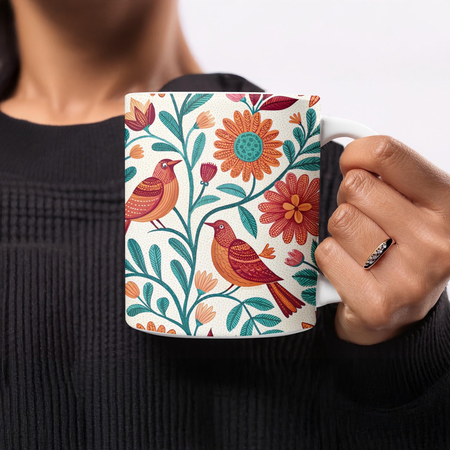 Floral Bird Design Mug Colorful Coffee Tea Cup product