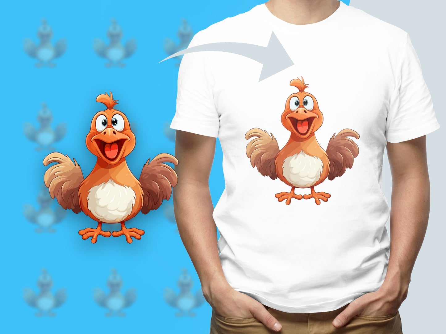 Cartoon Chicken T-Shirt, Funny Farm Animal Graphic Tee, Unisex Casual Summer Top for Adults and Kids