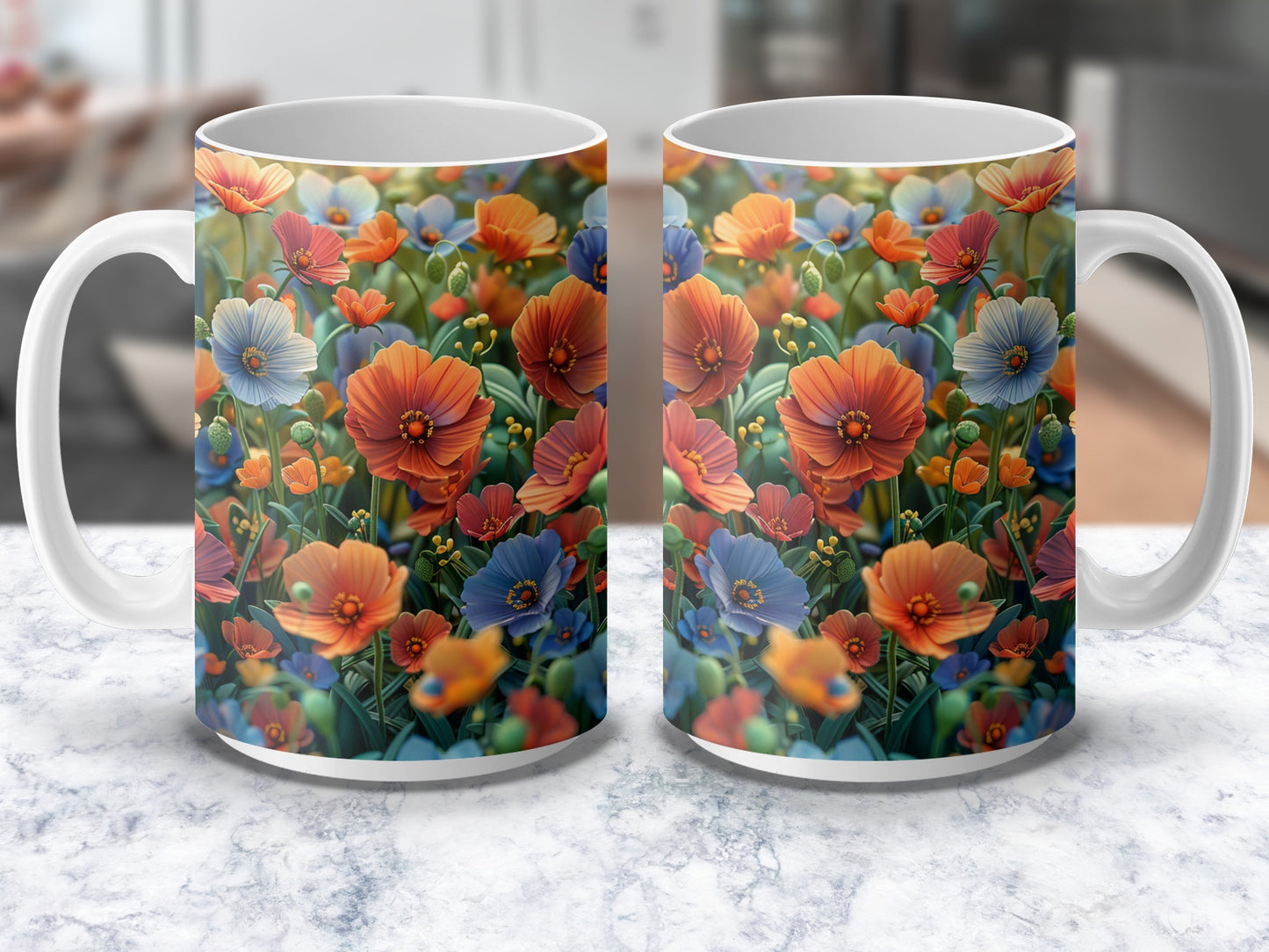 Floral Coffee Mug, Colorful Spring Wildflowers Print, Ceramic Tea Cup, Gift Idea, Garden Lovers Drinkware, Bright Botanical Design